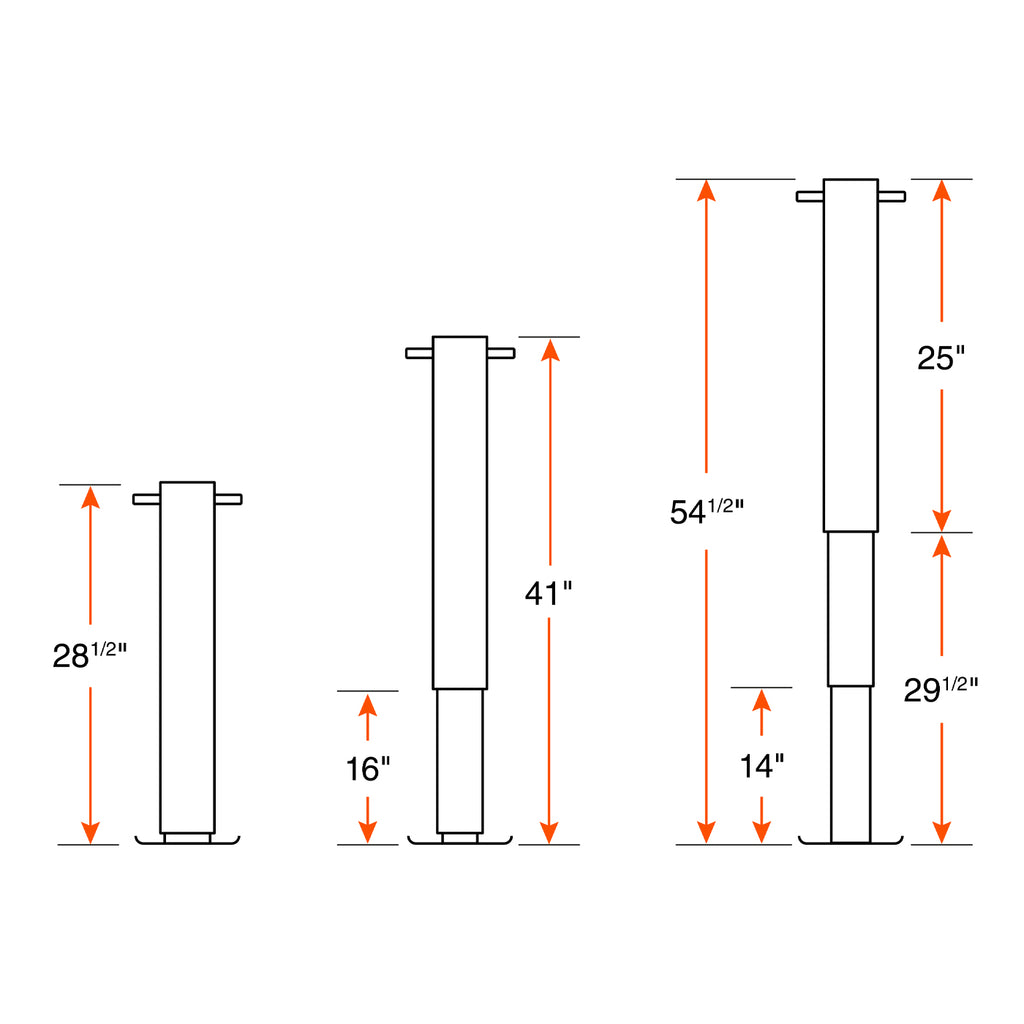 Vérin ajustable 12K 12 1/2" 2 vitesses zinc et tube carré 4" RAM - RecreaShop