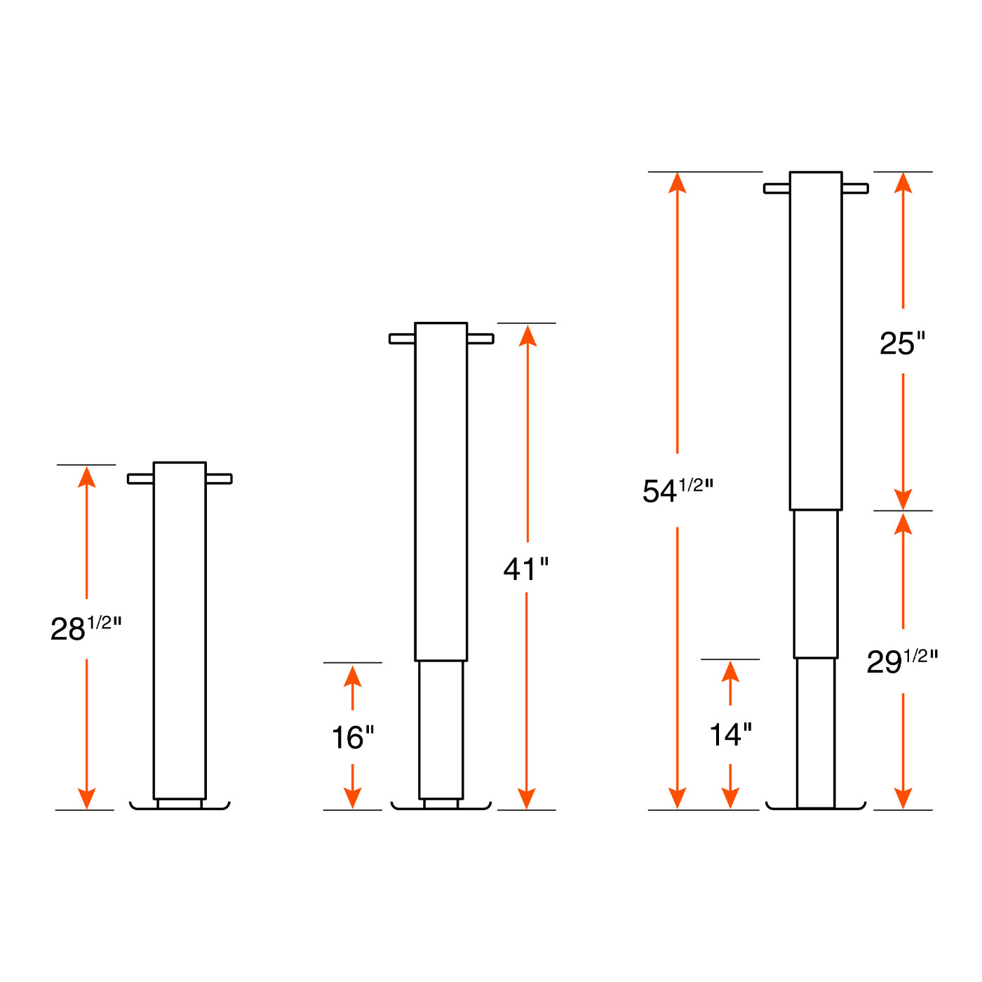 Vérin ajustable 12K 12 1/2" 2 vitesses zinc et tube carré 4" RAM - RecreaShop
