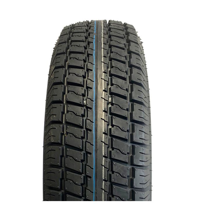 Pneu radial 175/80R13 6 plis LRC 1360 lbs Castle Rock et jante 13" 5 trous aluminium noir Osprey - Récréashop