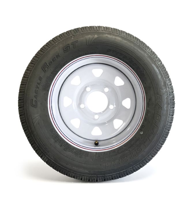 Pneu radial 175/80R13 6 plis LRC 1360 lbs Castle Rock et jante 13" 5 trous rally - Récréashop
