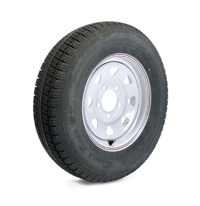 Pneu radial 175/80R13 6 plis LRC 1360 lbs Castle Rock et jante 13" 5 trous rally - Récréashop