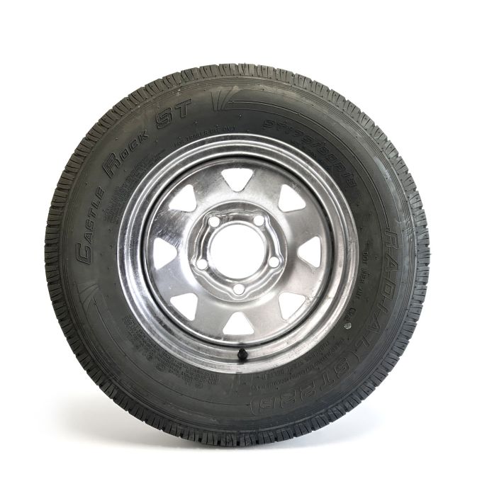 Pneu radial 175/80R13 6 plis LRC 1360 lbs Castle Rock et jante 13" 5 trous galvanisée - Récréashop