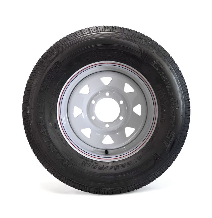 Pneu radial 225/75R15 8 plis LRD 2540 lbs Castle Rock et jante 15" 6 trous rally - Récréashop
