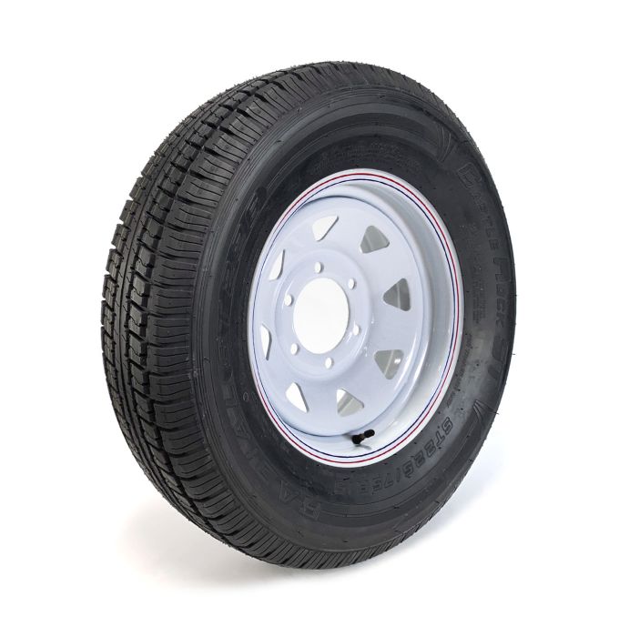 Pneu radial 225/75R15 8 plis LRD 2540 lbs Castle Rock et jante 15" 6 trous rally - Récréashop
