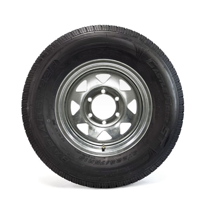 Pneu radial 225/75R15 8 plis LRD 2540 lbs Castle Rock et jante 15" 6 trous galvanisée - Récréashop
