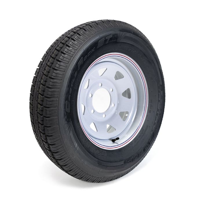 Pneu radial 225/75R15 10 plis LRE 2830 lbs Castle Rock et jante 15" 6 trous rally - Récréashop