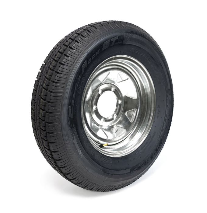 Pneu radial 225/75R15 10 plis LRE 2830 lbs Castle Rock et jante 15" 6 trous galvanisée - Récréashop