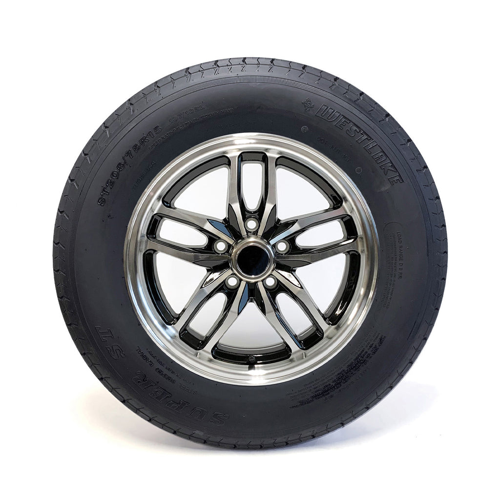 Pneu radial ST205/75R15 8 plis LRD 2150 lbs Westlake et jante 15" 5 trous aluminium noir Osprey - RecreaShop