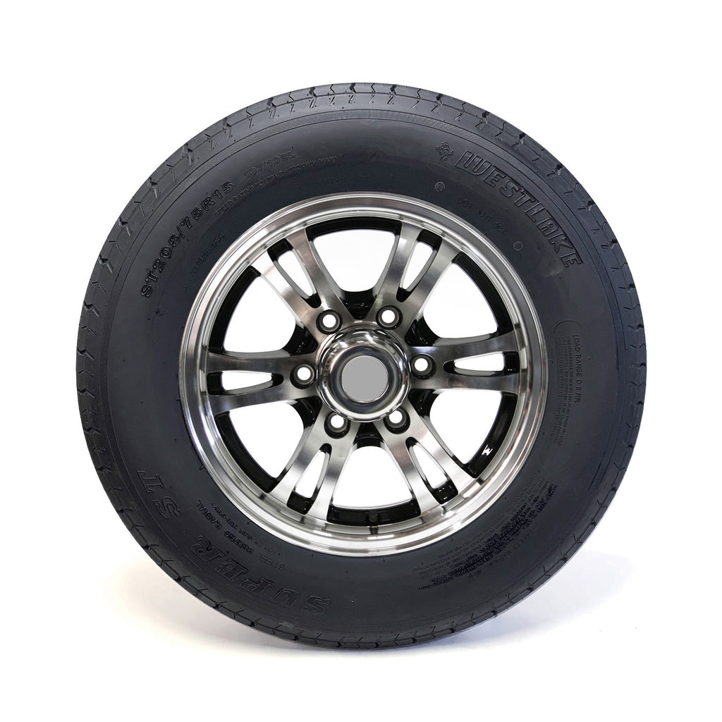 Pneu radial ST205/75R15 8 plis LRD 2150 lbs Westlake et jante 15" 6 trous aluminium noir Jaguar - RecreaShop