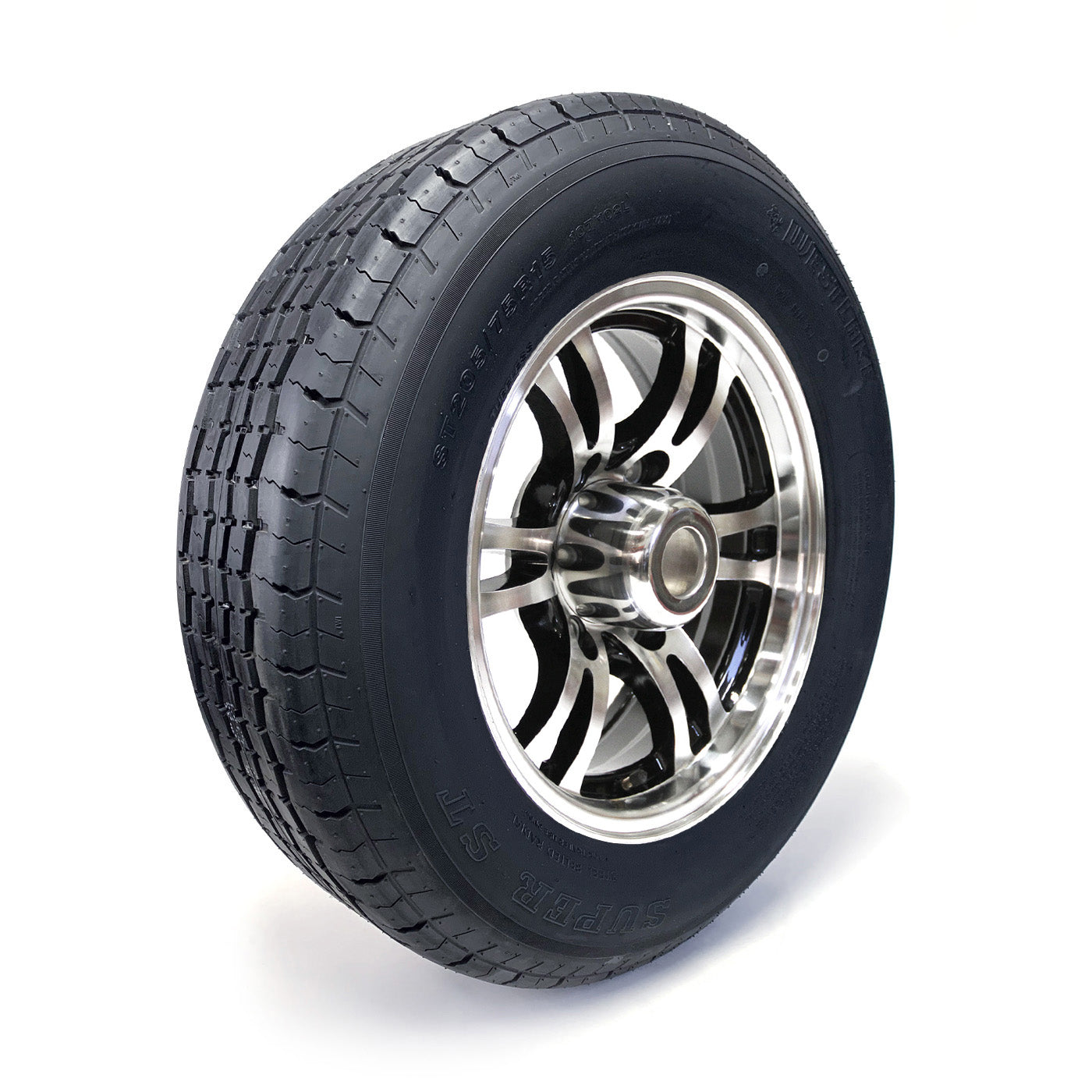 Pneu radial ST205/75R15 8 plis LRD 2150 lbs Westlake et jante 15" 6 trous aluminium noir Jaguar - RecreaShop