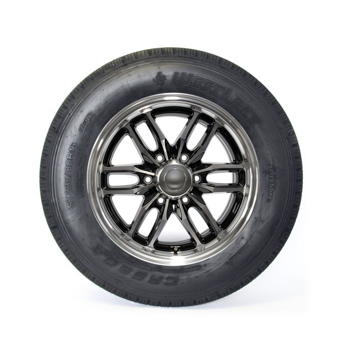 Pneu radial 235/80R16 14 plis LRG 4080 lbs Westlake et jante 16" 6 trous aluminium noir Osprey - Récréashop