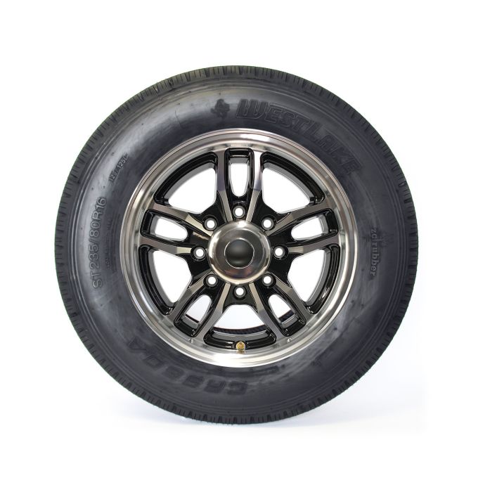 Pneu radial 235/80R16 14 plis LRG 4080 lbs Westlake et jante 16" 8 trous aluminium noir Osprey - Récréashop