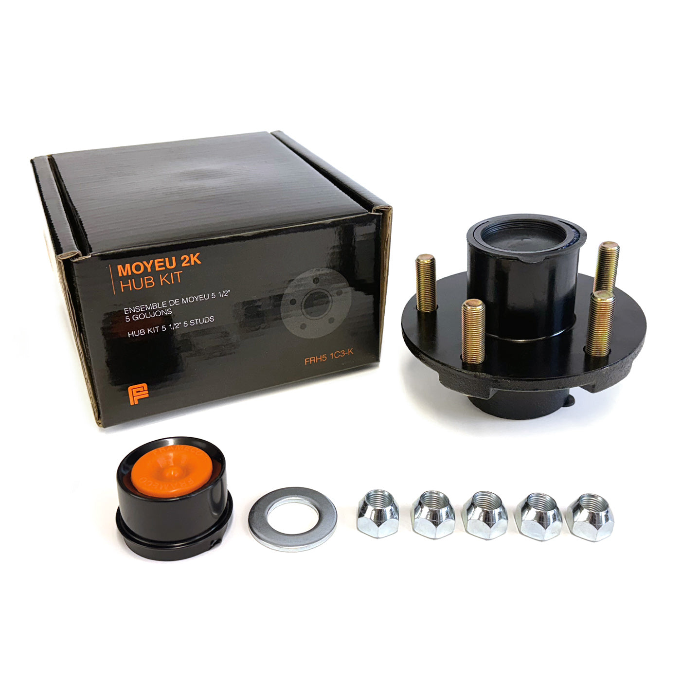 Moyeu 5 goujons 1/2" B.C. 4,5" 2K cône 1" roue 8"-12" assemblé et graissé complet (en boîte) FRAMECO - RecreaShop