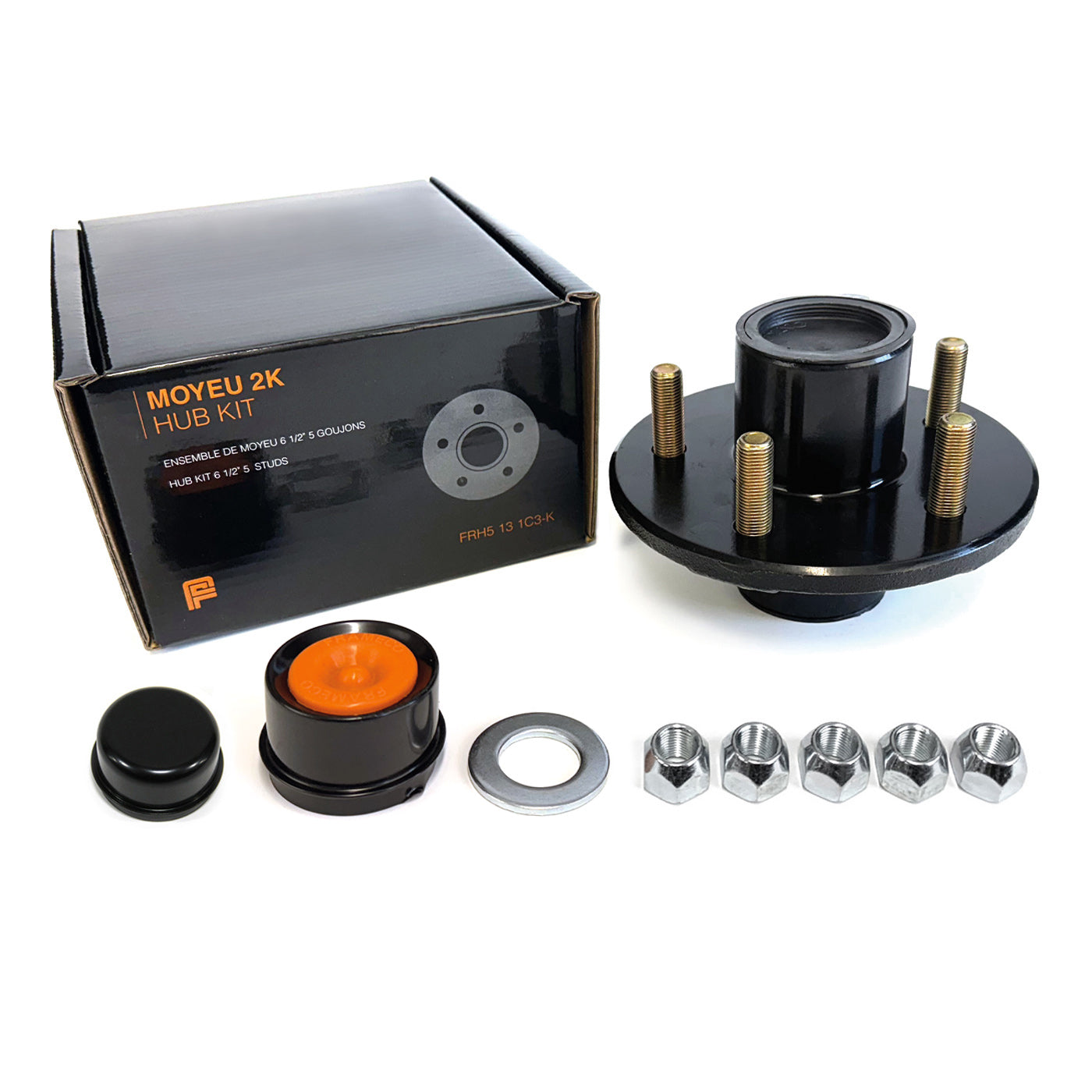 Moyeu 5 goujons 1/2" B.C. 4,5" 2K cône 1" bouchon 1445 assemblé et graissé complet FRAMECO - RecreaShop
