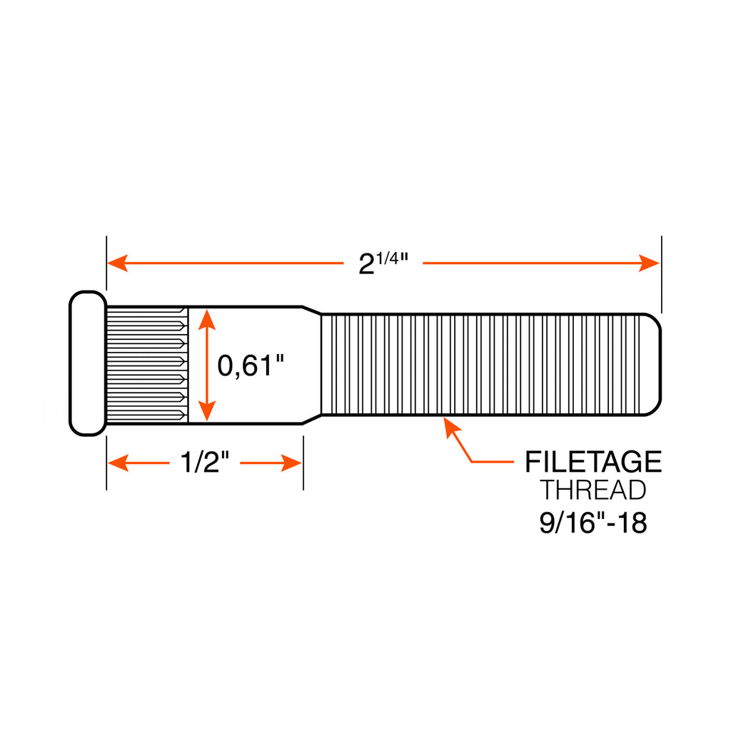 Goujon à presser 9/16"-18 x 2 1/4" 7K épau. 0,61" zinc pour HD128 9-16COI FRAMECO - RecreaShop