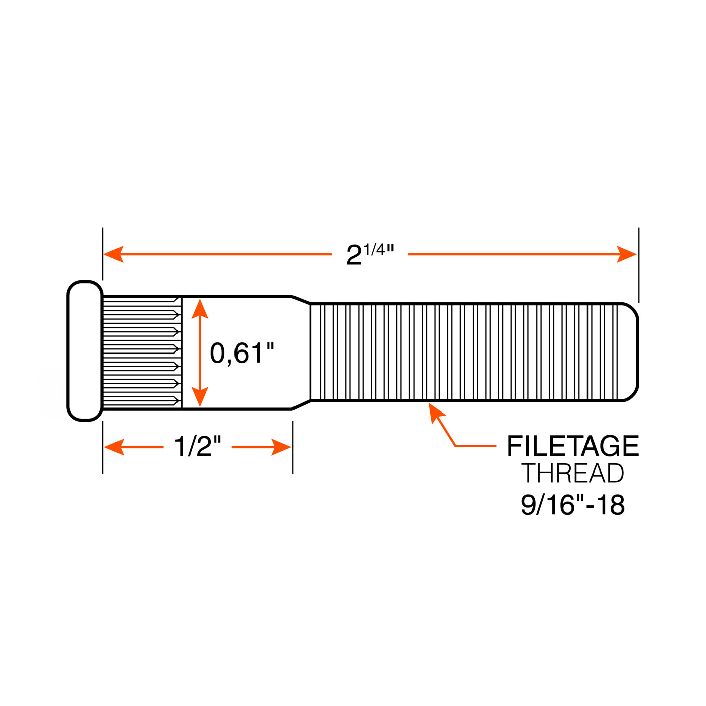 Goujon à presser 9/16"-18 x 2 1/4" 7K épau. 0,61" zinc pour HD128 9-16COI FRAMECO - RecreaShop