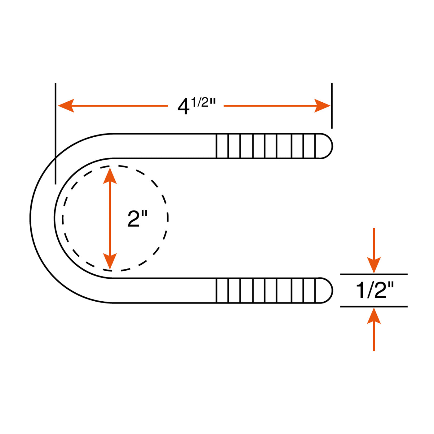 Boulon en U 2" x 4 1/2" rond tige 1/2" - RecreaShop