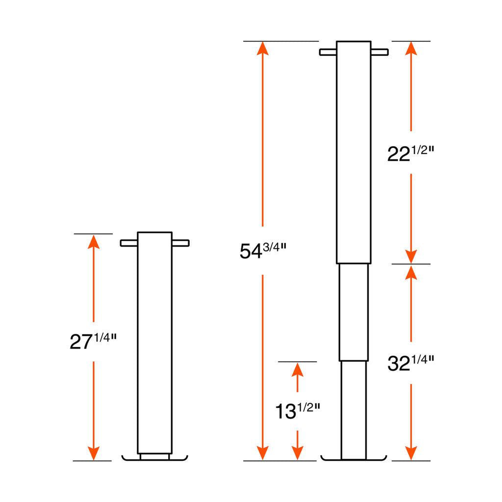Vérin ajustable 20K 12 1/2" 1 vitesse et tube carré 4 1/4" RAM - RecreaShop