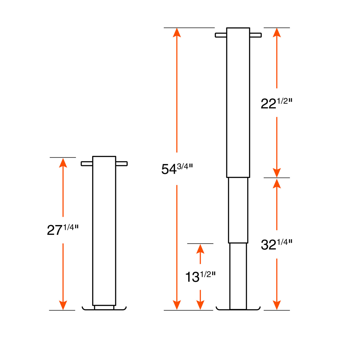 Vérin ajustable 20K 12 1/2" 1 vitesse et tube carré 4 1/4" RAM - RecreaShop