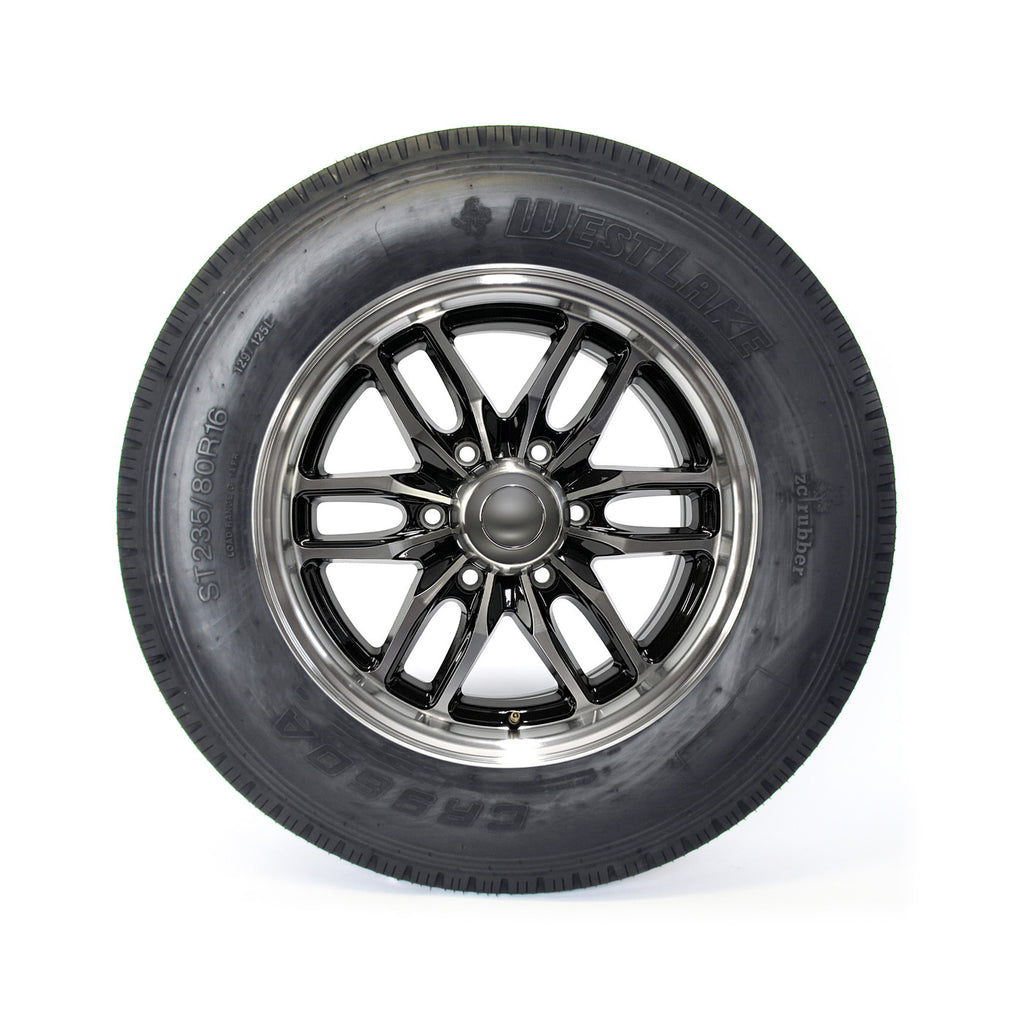Pneu radial 235/85R16 14 plis LRG 4400 lbs Westlake et jante 16" 6 trous aluminium noir Osprey - RecreaShop