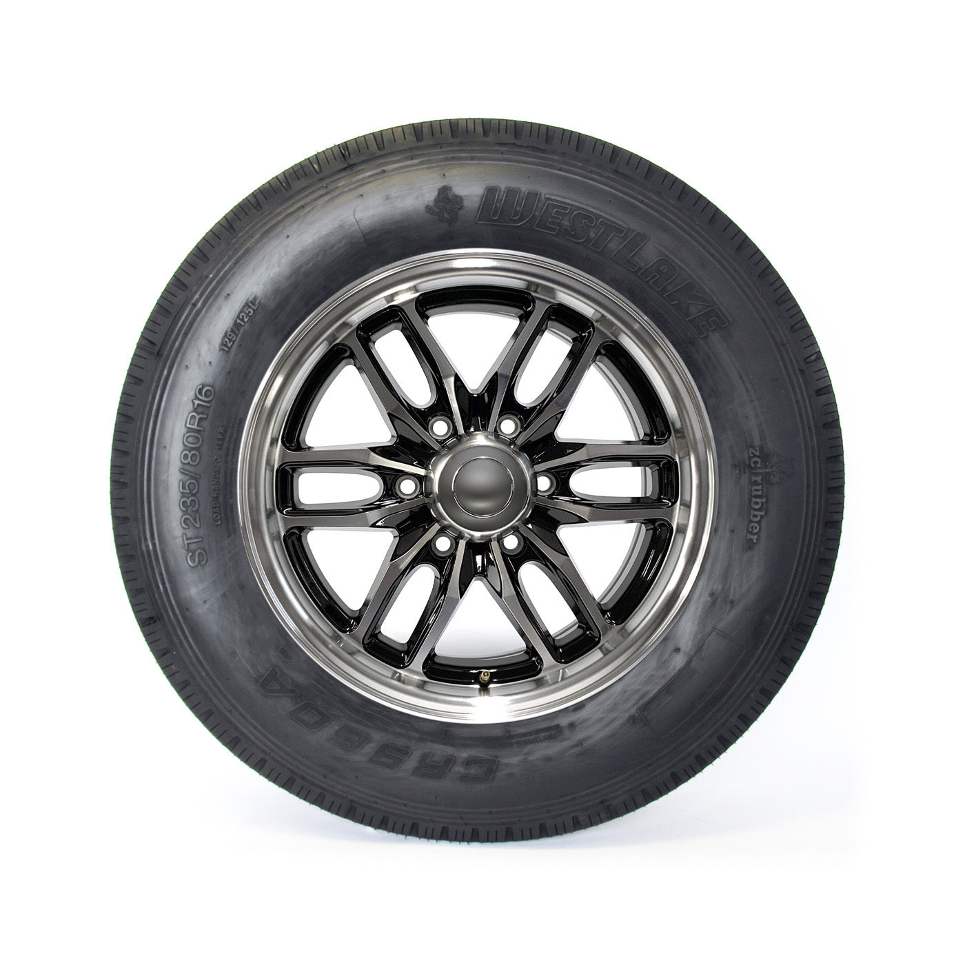 Pneu radial 235/85R16 14 plis LRG 4400 lbs Westlake et jante 16" 6 trous aluminium noir Osprey - RecreaShop