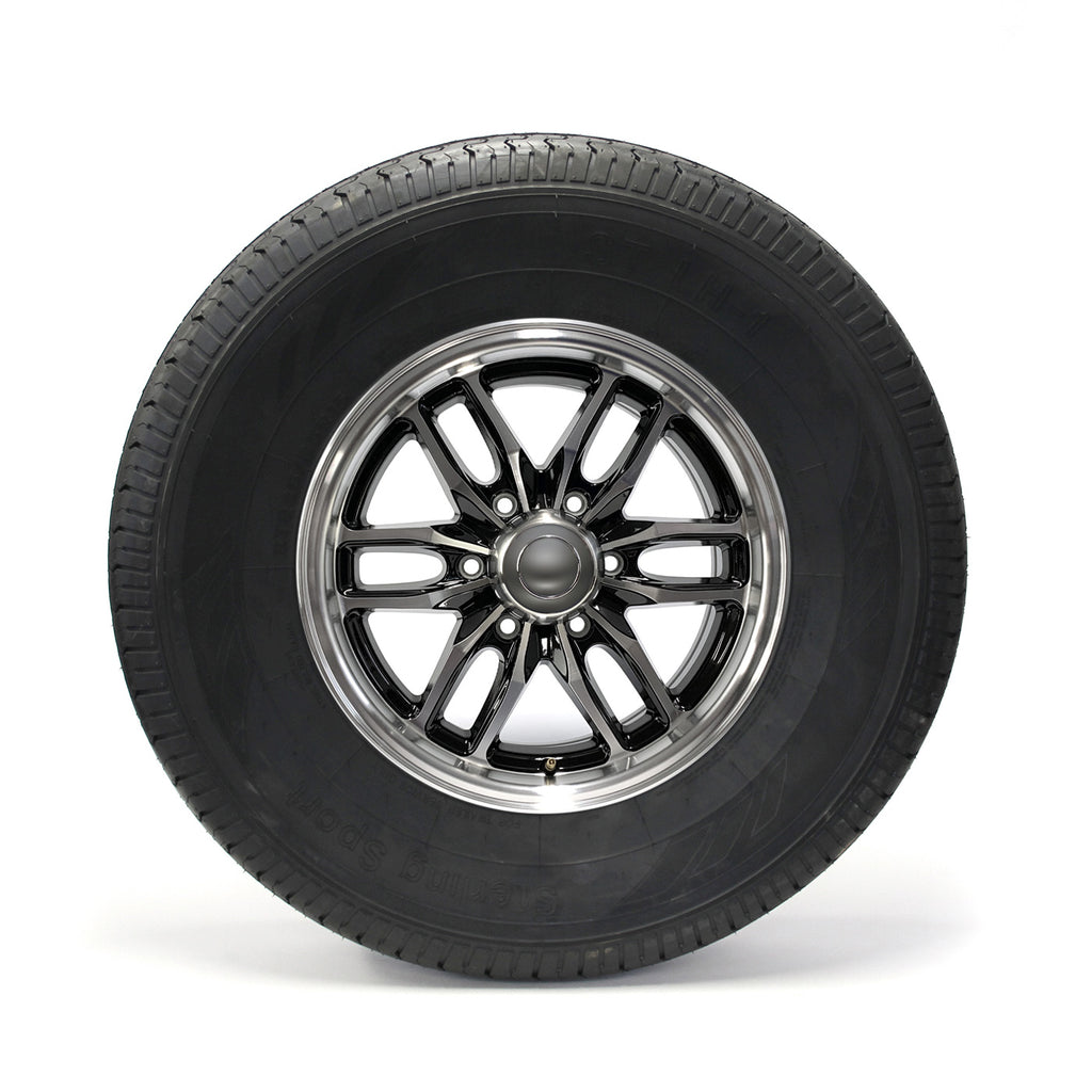 Pneu radial 235/85R16 12 plis LRF 3960 lbs Sterling et jante 16" 6 trous aluminium noir Osprey - RecreaShop