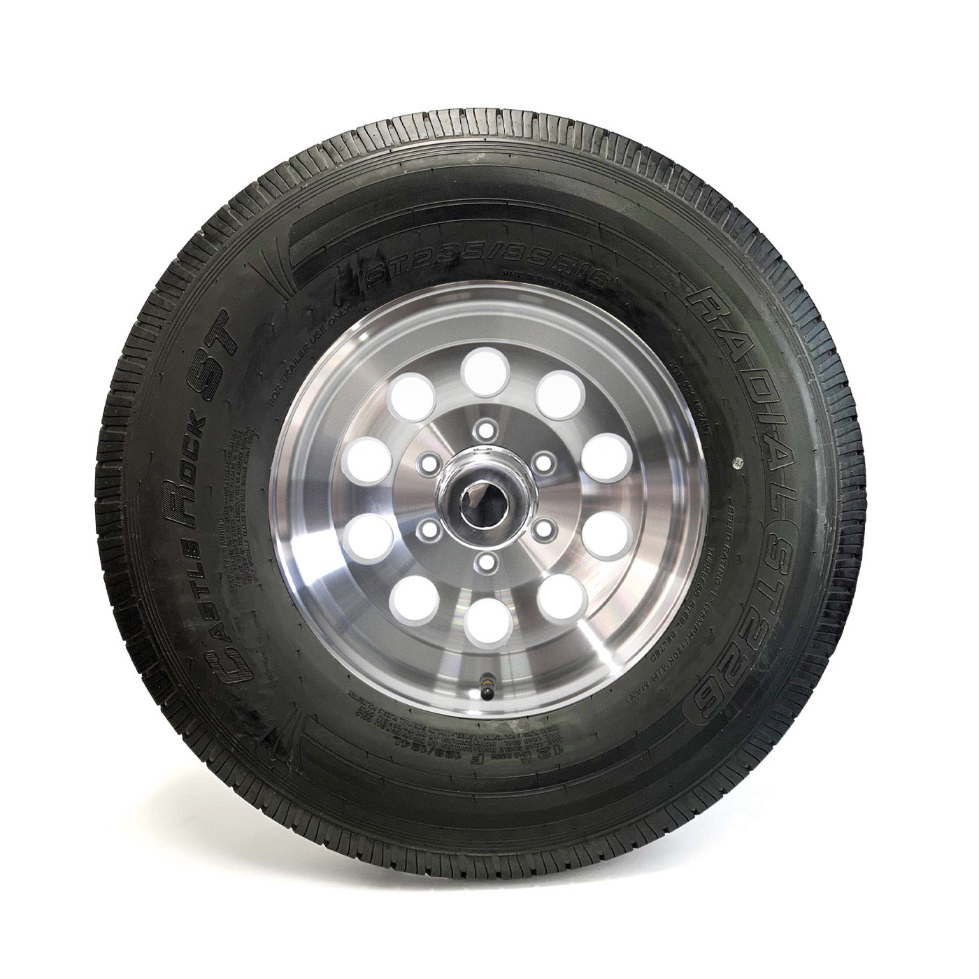 Pneu radial 235/85R16 12 plis LRF 3960 lbs Castle Rock et jante 16" 6 trous modulaire aluminium - RecreaShop