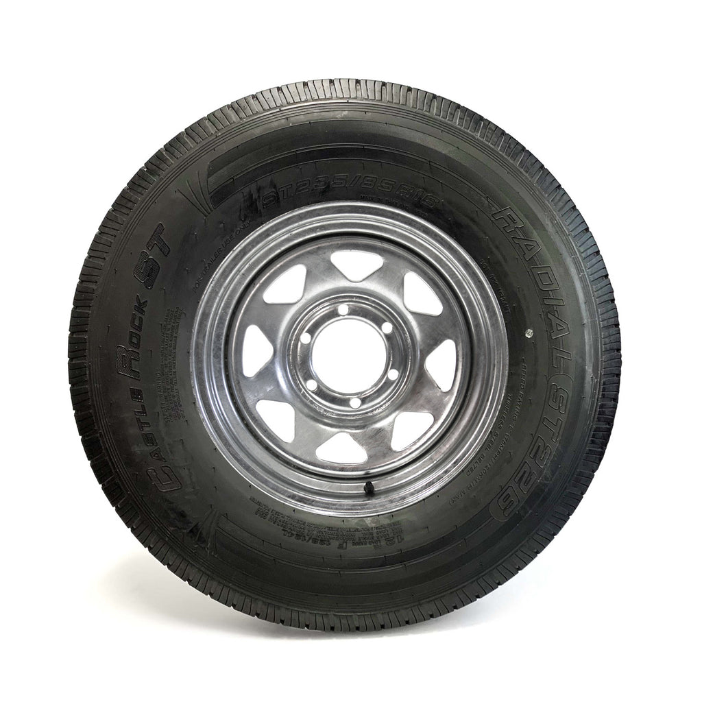 Pneu radial 235/85R16 12 plis LRF 3960 lbs Castle Rock et jante 16" 6 trous galvanisée - RecreaShop
