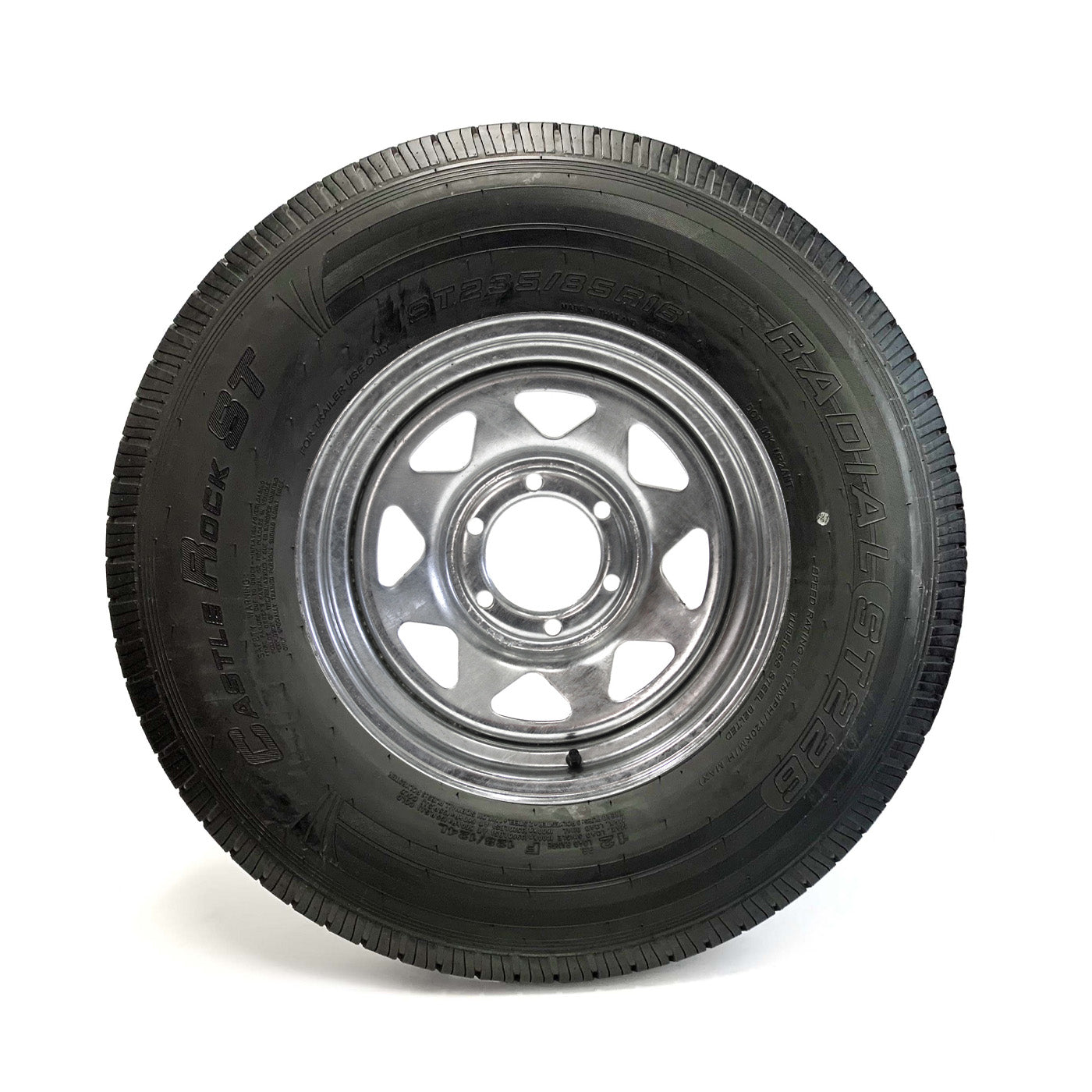 Pneu radial 235/85R16 12 plis LRF 3960 lbs Castle Rock et jante 16" 6 trous galvanisée - RecreaShop