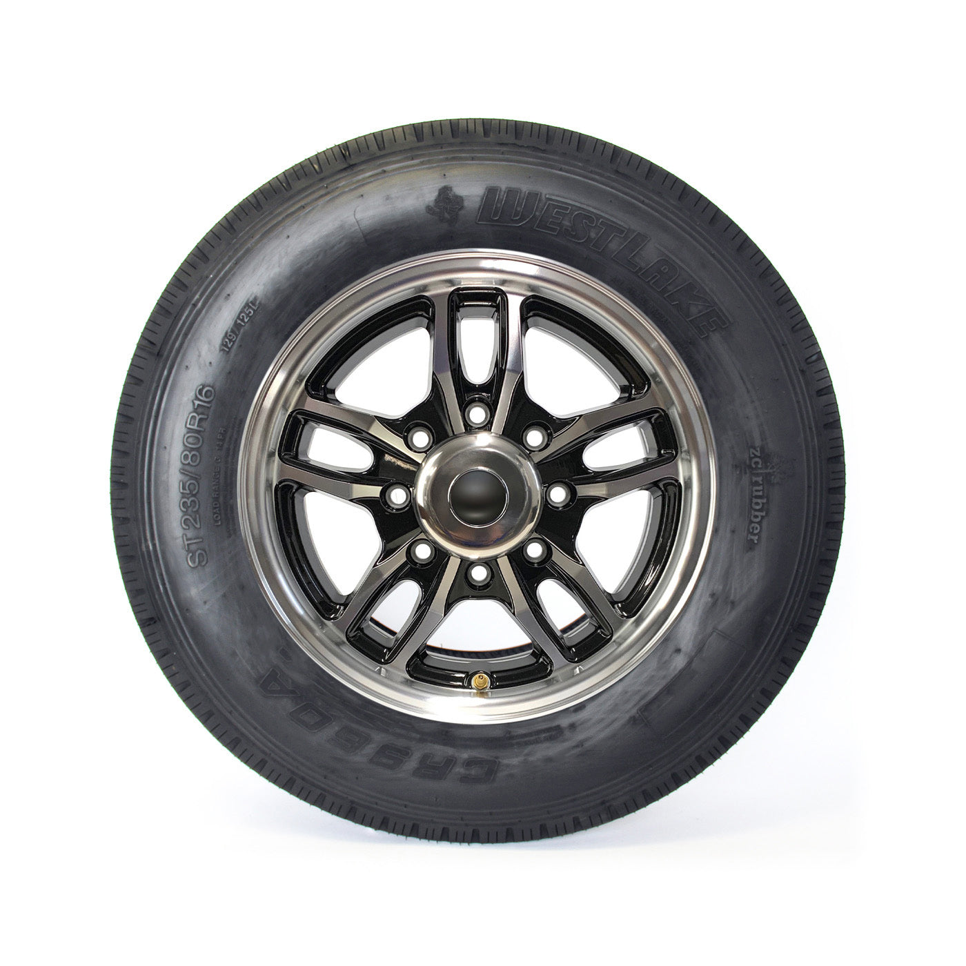 Pneu radial 235/85R16 14 plis LRG 4400 lbs Westlake et jante 16" 8 trous aluminium noir Osprey - RecreaShop