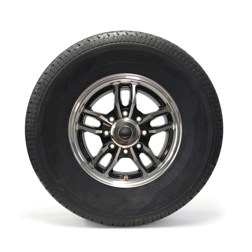 Pneu radial 235/85R16 12 plis LRF 3960 lbs Sterling et jante 16" 8 trous aluminium noir Osprey - RecreaShop