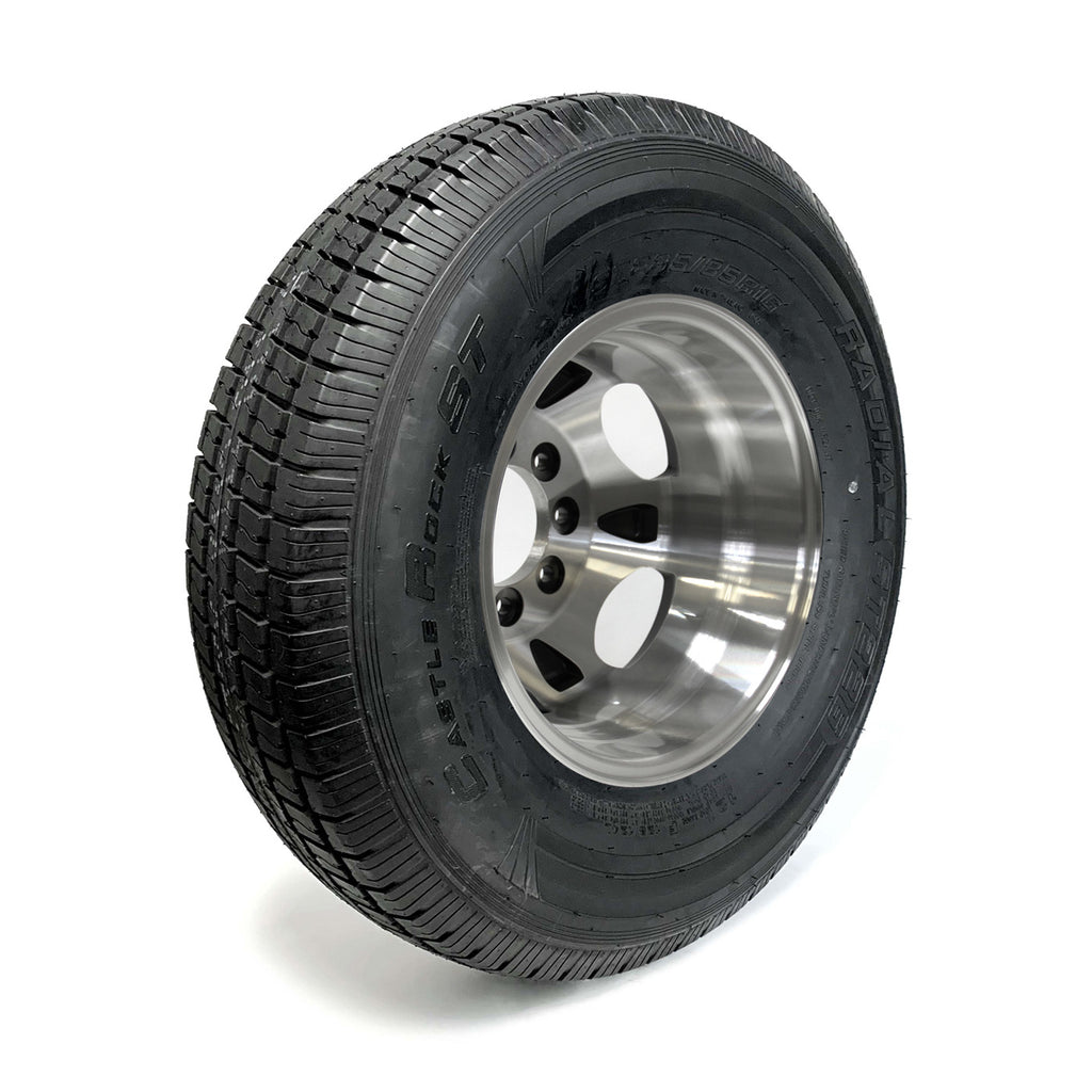 Pneu radial 235/85R16 12 plis LRF 3960 lbs Castle Rock et jante 16" 8 trous double aluminium - RecreaShop