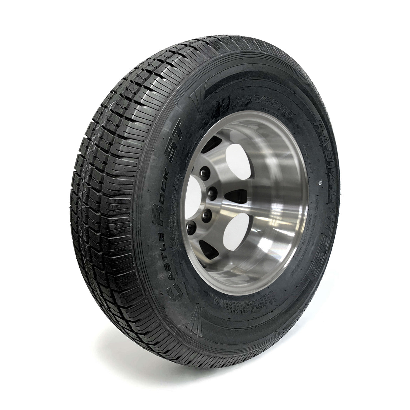 Pneu radial 235/85R16 12 plis LRF 3960 lbs Castle Rock et jante 16" 8 trous double aluminium - RecreaShop