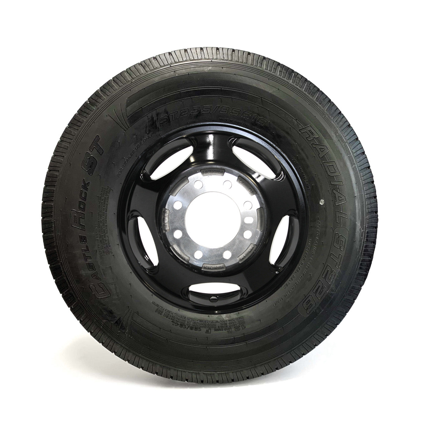 Pneu radial 235/85R16 12 plis LRF 3960 lbs Castle Rock et jante 16" 8 trous double aluminium - RecreaShop