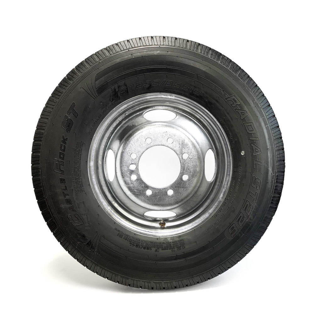 Pneu radial 235/85R16 12 plis LRF 3960 lbs Castle Rock et jante 16" 8 trous double galvanisée - RecreaShop