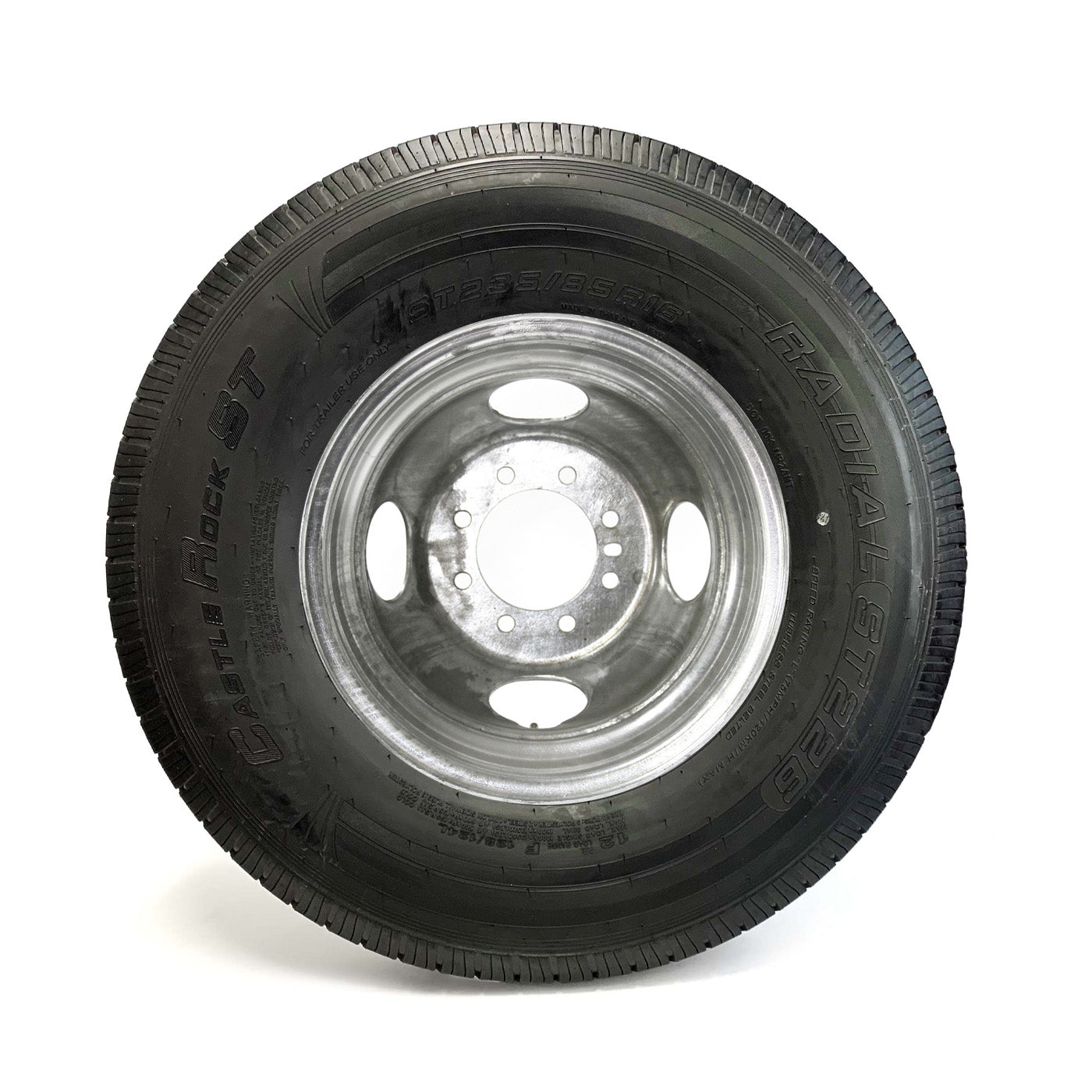 Pneu radial 235/85R16 12 plis LRF 3960 lbs Castle Rock et jante 16" 8 trous double galvanisée - RecreaShop