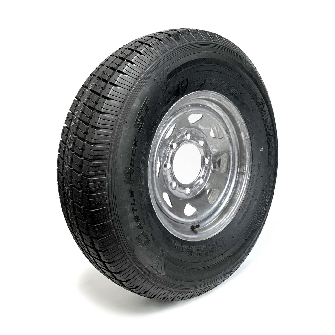 Pneu radial 235/85R16 12 plis LRF 3960 lbs Castle Rock et jante 16" 8 trous galvanisée - RecreaShop