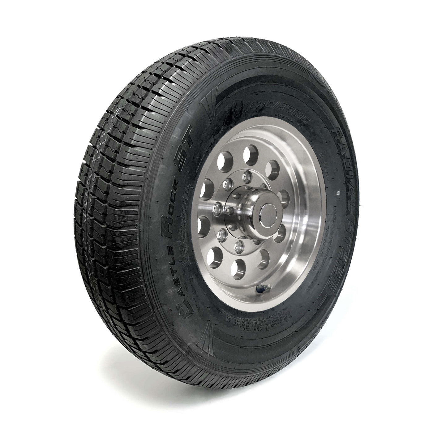 Pneu radial 235/85R16 12 plis LRF 3960 lbs Castle Rock et jante 16" 8 trous modulaire aluminium (valve haute pression) - RecreaShop