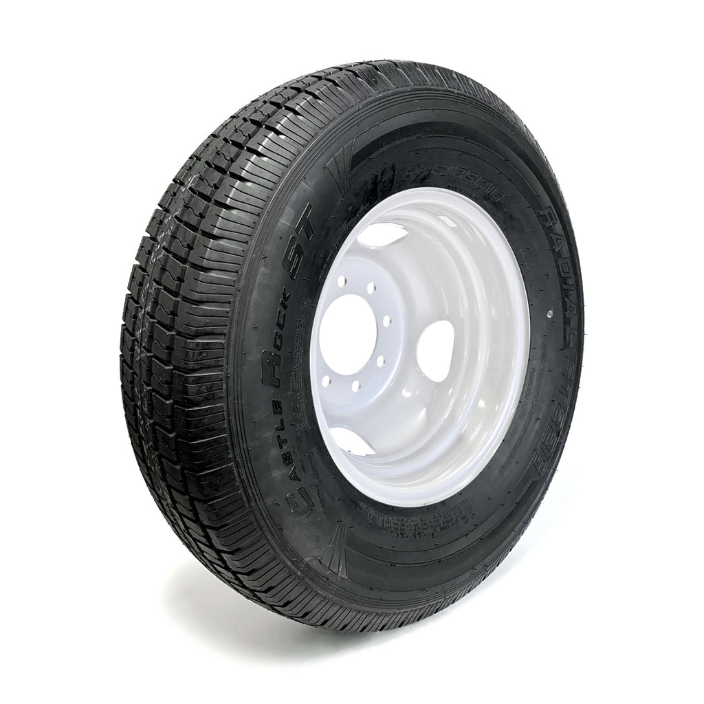 Pneu radial 235/80R16 12 plis LRF 3960 lbs Castle Rock et jante 16" 8 trous double blanche - RecreaShop