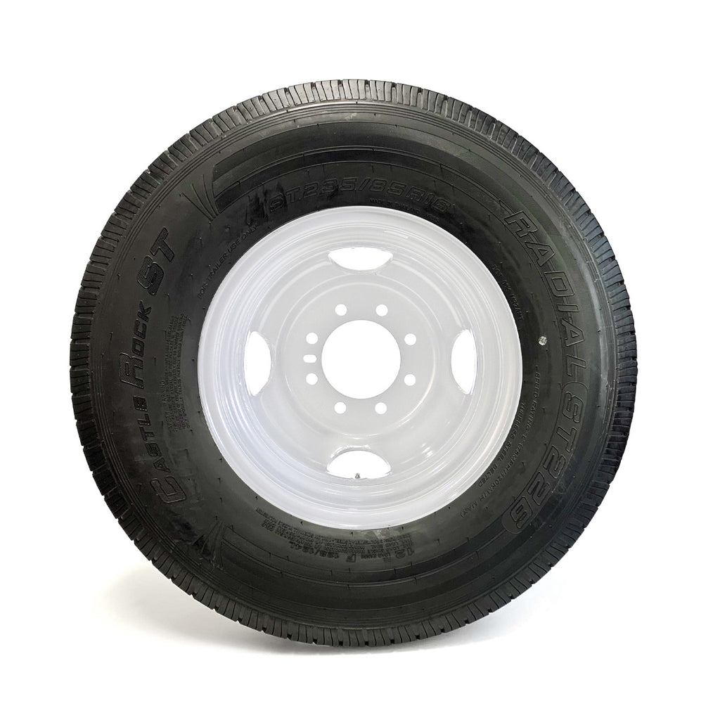 Pneu radial 235/80R16 12 plis LRF 3960 lbs Castle Rock et jante 16" 8 trous double blanche - RecreaShop