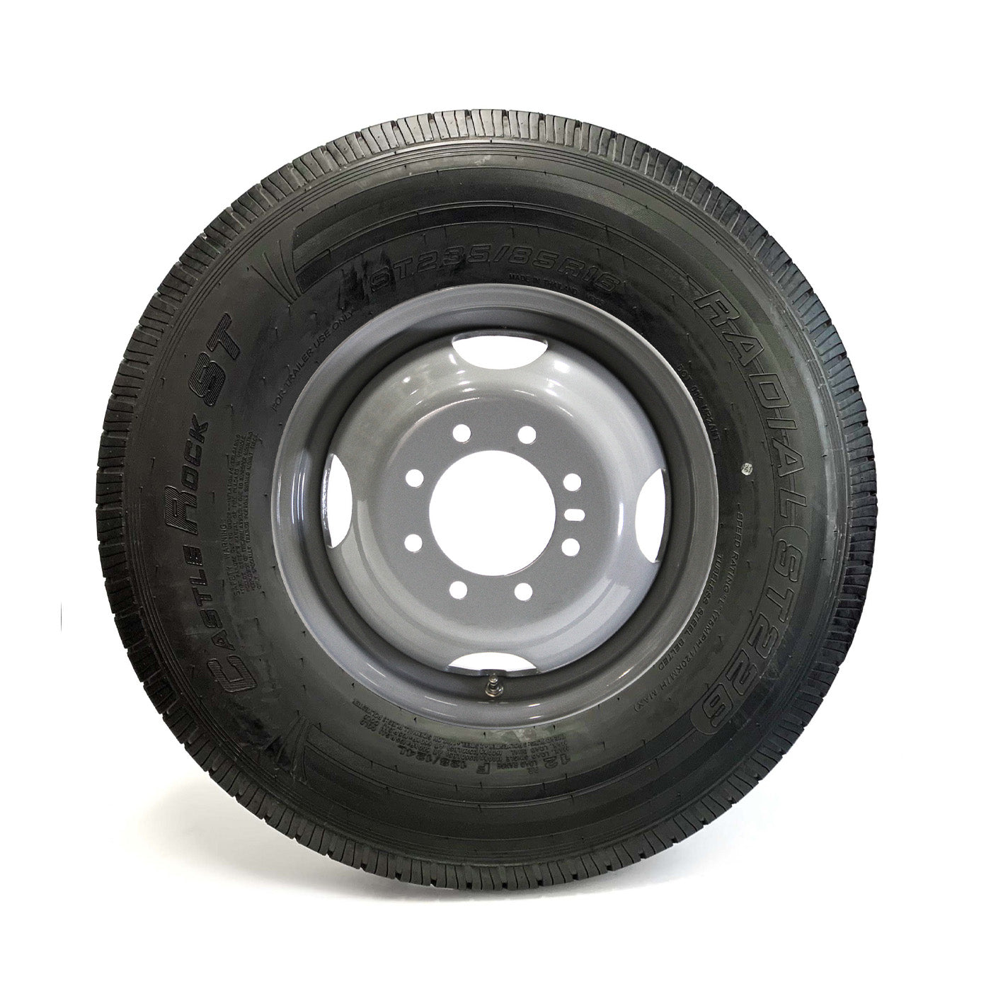 Pneu radial 235/85R16 12 plis LRF 3960 lbs Castle Rock et jante 16" 8 trous double grise - RecreaShop