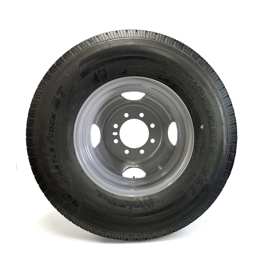 Pneu radial 235/85R16 12 plis LRF 3960 lbs Castle Rock et jante 16" 8 trous double grise - RecreaShop