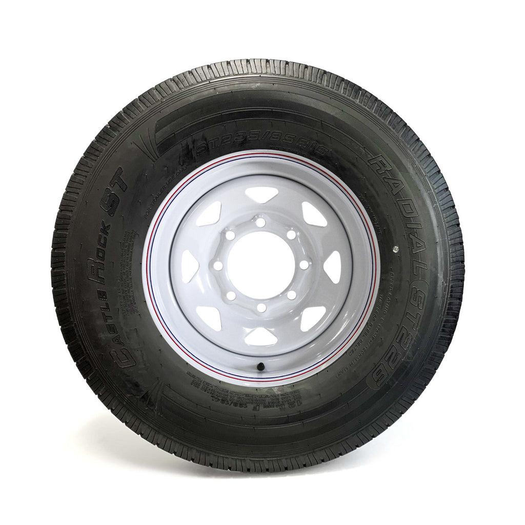 Pneu radial 235/85R16 12 plis LRF 3960 lbs Castle Rock et jante 16" 8 trous rally - RecreaShop