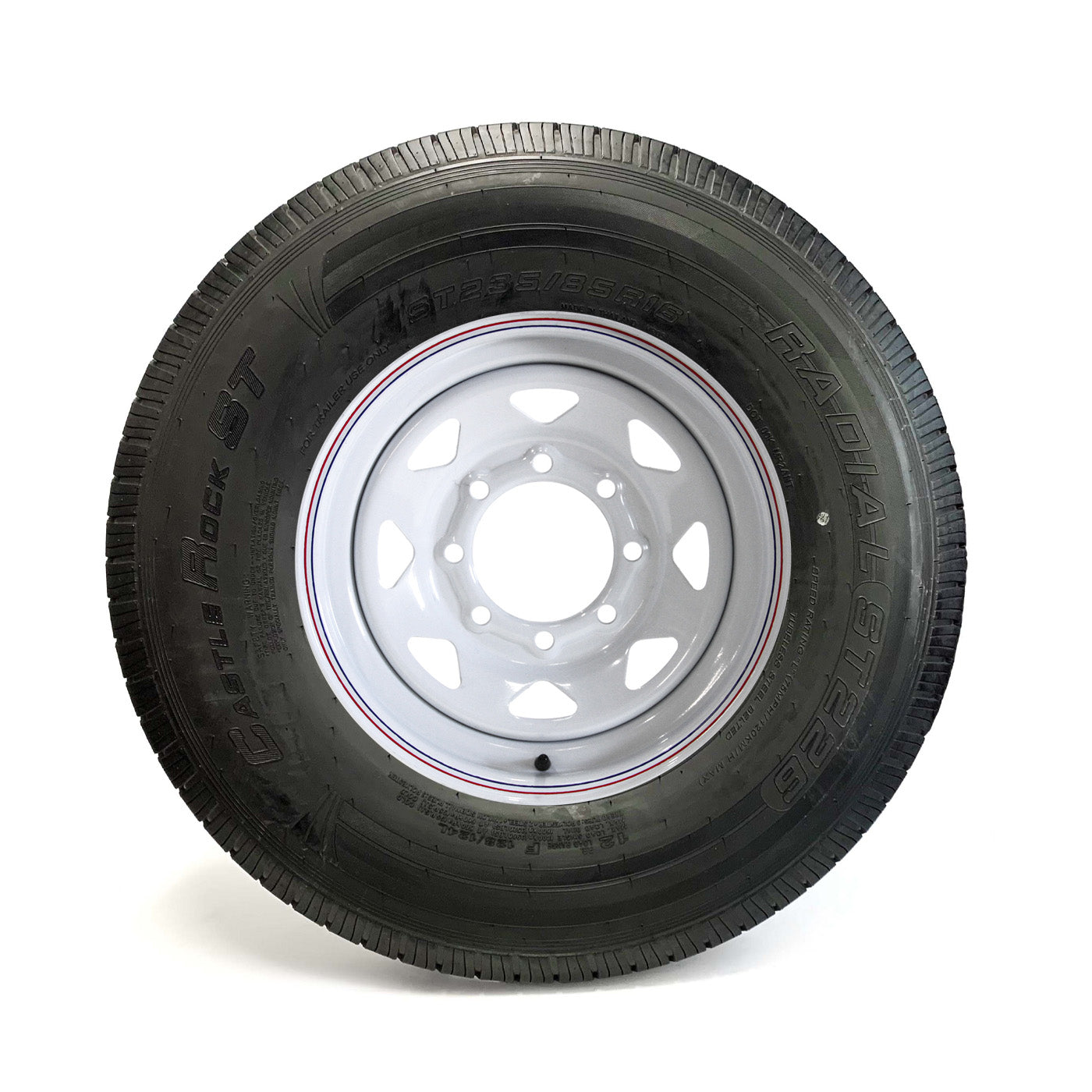 Pneu radial 235/85R16 12 plis LRF 3960 lbs Castle Rock et jante 16" 8 trous rally - RecreaShop