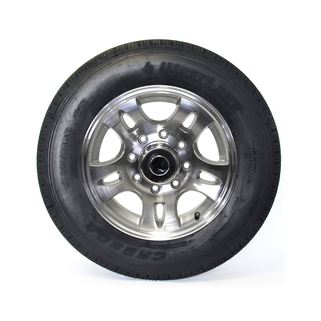 Pneu radial 235/85R16 14 plis LRG 4400 lbs Westlake et jante 16" 8 trous aluminium modèle-S5 - RecreaShop