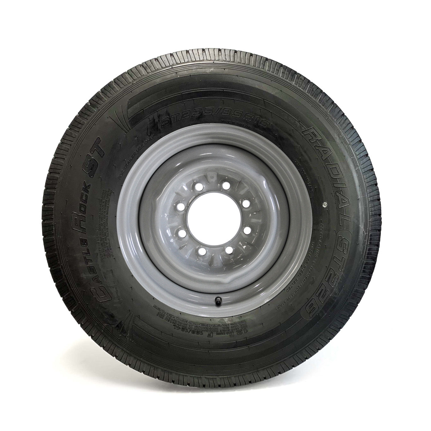Pneu radial 235/85R16 12 plis LRF 3960 lbs Castle Rock et jante 16" 8 trous grise - RecreaShop