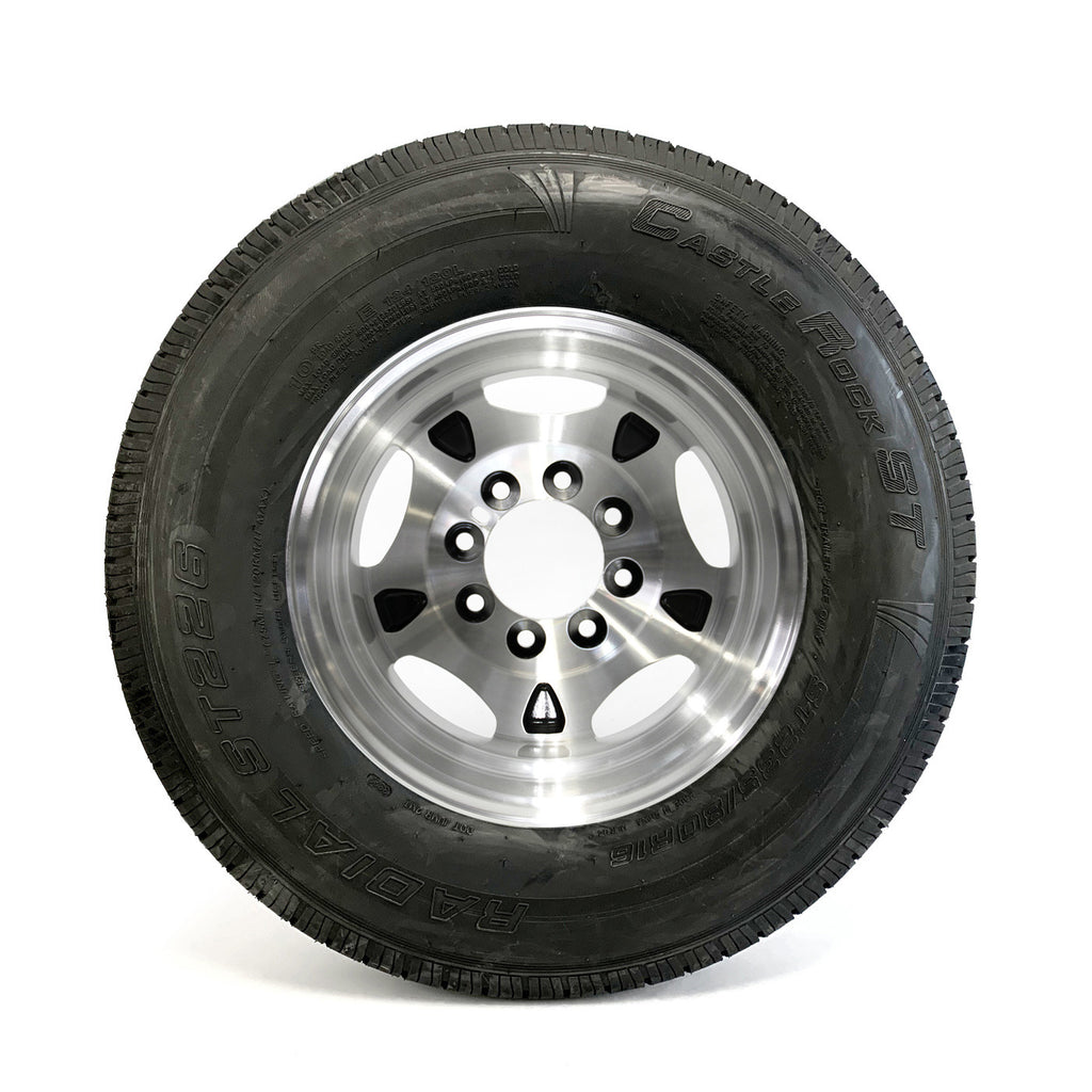 Pneu radial 235/80R16 10 plis LRE 3520 lbs Castle Rock et jante 16" 8 trous double aluminium - RecreaShop