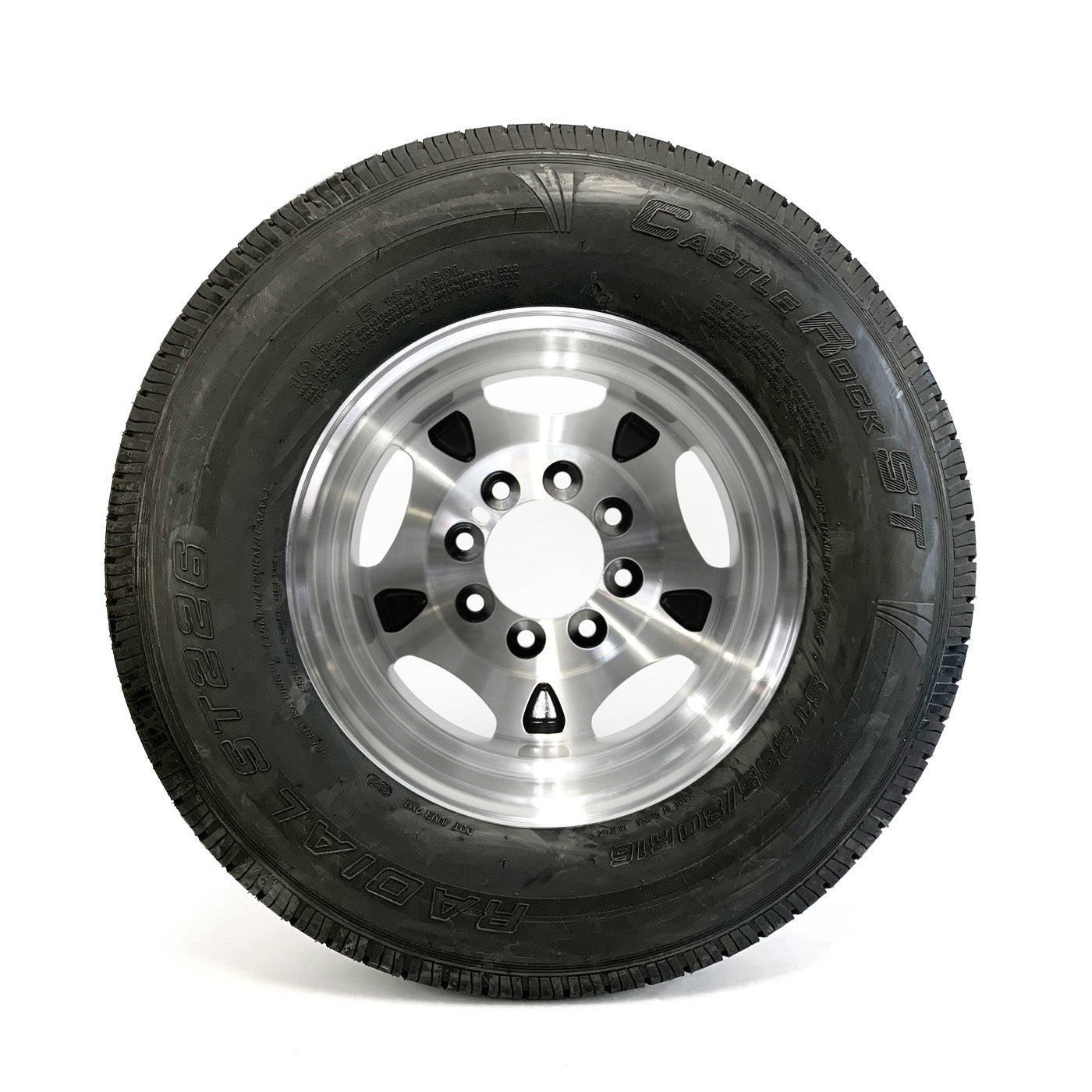 Pneu radial 235/80R16 10 plis LRE 3520 lbs Castle Rock et jante 16" 8 trous double aluminium - RecreaShop