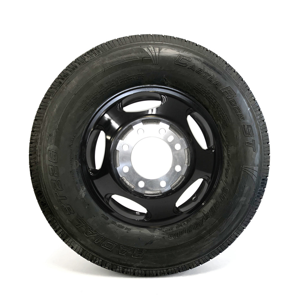 Pneu radial 235/80R16 10 plis LRE 3520 lbs Castle Rock et jante 16" 8 trous double aluminium - RecreaShop