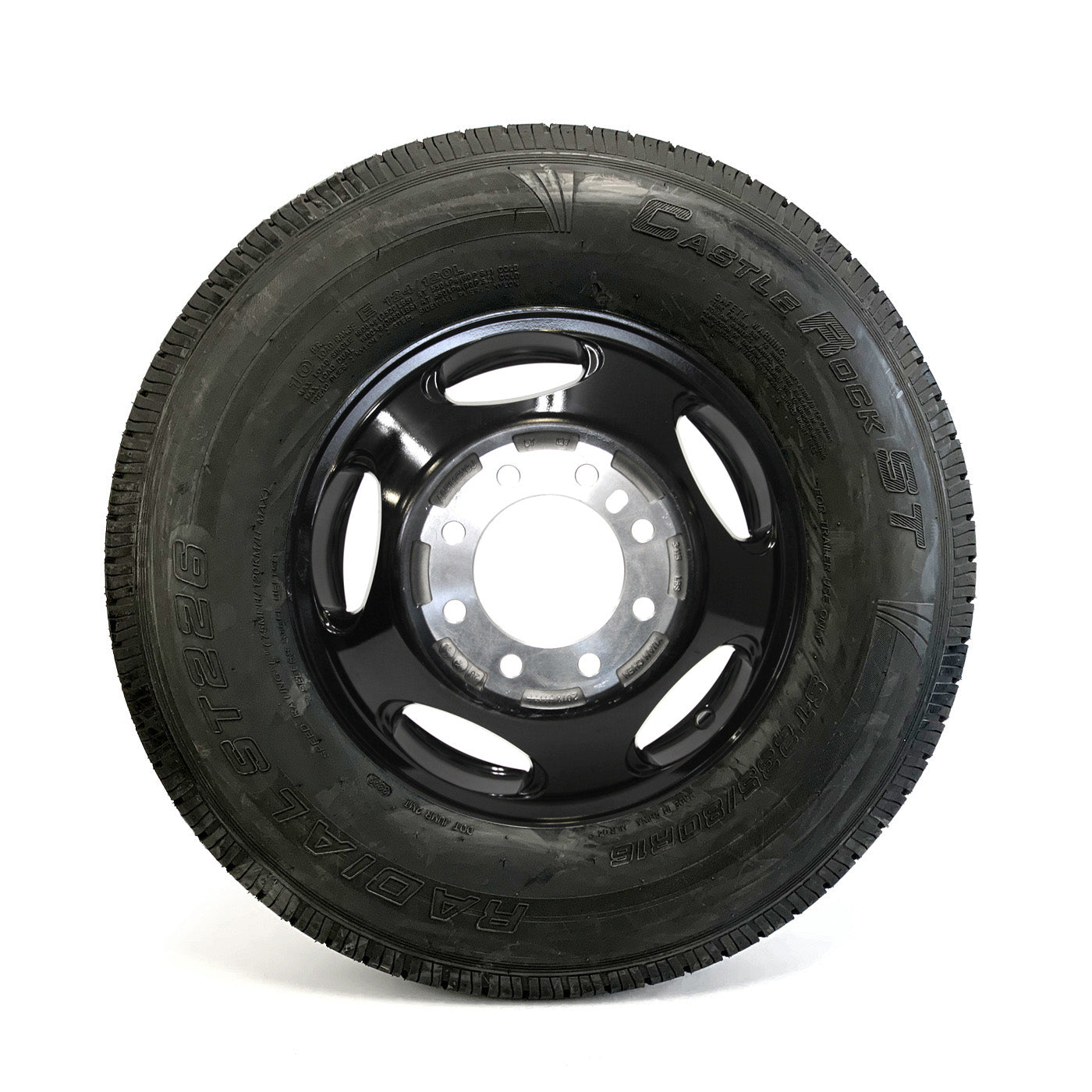 Pneu radial 235/80R16 10 plis LRE 3520 lbs Castle Rock et jante 16" 8 trous double aluminium - RecreaShop